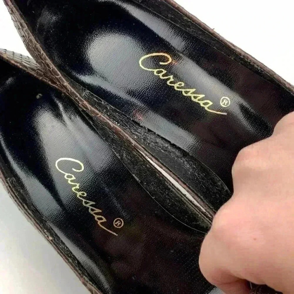 Canessa womens heels size 8 AA brown snakeskin bow vintage 80s - Picture 12 of 15